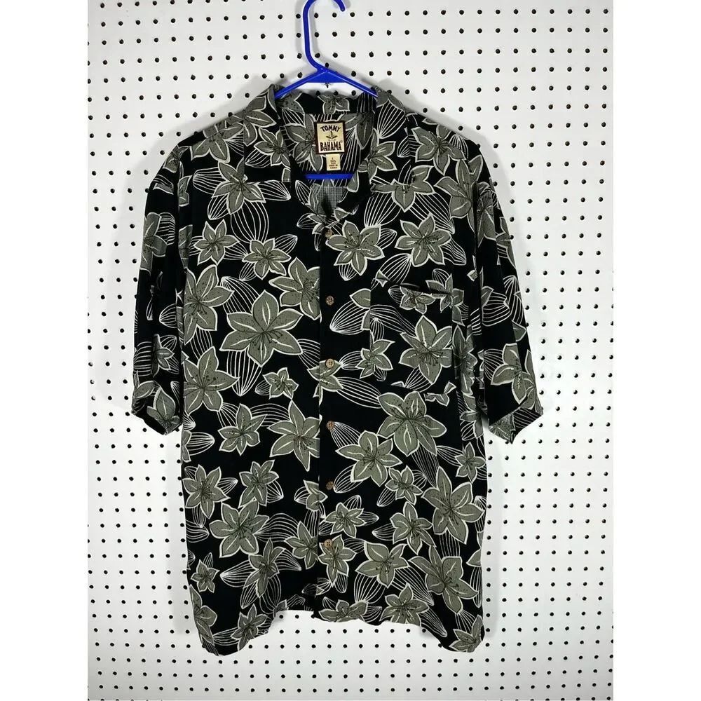 Tommy Bahama Hawaiian floral button down silk shirt size L